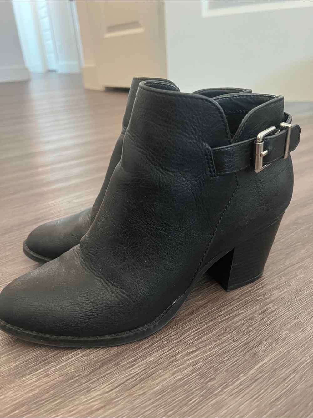 Express Black Ankle Bootie with Buckle Accent